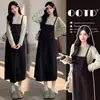 Ropa de maternidad otoño e invierno nuevo estilo dulce conjunto de falda con tirantes + top interior largo línea A bolsillo grande suelto para cubrir la barriga para usar como exterior