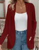 Otoño 2025 Ropa Europea y Americana para Mujer Transfronteriza Estación Independiente de Amazon Color Sólido Jacquard Hueco Casual Empalme Cardigan de Manga Larga