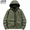 Chaqueta con capucha para trabajo transfronterizo para hombre con terciopelo grueso, otoño invierno, holgada, multibolsillos, ropa de invierno para papá de mediana edad