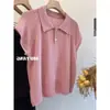 Polo Cinza Manga Curta Voadora Tricotado Seda Gelo Manga Curta Camiseta Feminina Verão Estilo Preguiçoso Elegante Solto Curto