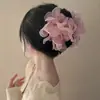 Horquilla de malla con forma de flor de hada de principios de primavera para mujer, elegante horquilla para el pelo con forma de disco rosa en la parte posterior de la cabeza, pinza grande con forma de tiburón de alta calidad