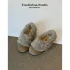 Versión de Cuero Suave~Pantuflas Peludas de Suela Gruesa para Mujer, Pantuflas de Algodón Perezosas sin Talón, Zapatos Retro de Felpa con Punta Cerrada Estilo Birkenstock