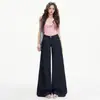 Pantalones vaqueros de diseño con etiqueta rosa de color contrastante para mujer, estilo americano nuevo, de cintura baja, talla grande, holgados, con caída, versátiles, adelgazantes, de pierna ancha