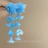 Pendientes de Borla de Flor de Acrílico en Chifón de Aguja Plateada, Estilo Moderno y Fresco, Pendientes Versátiles y Elegantes para Mujer
