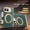 Adequado para Capa de Celular iPhone Duo Tela Dobrável, Suporte Magnético Giratório, Moldura Dourada Galvanizada, Capa Protetora Apple de Couro Liso