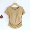 Camiseta de Manga Curta com Bojo Feminina Gola Redonda Parte Inferior Curva Cauda de Andorinha Top Sem Sutiã Roupa Íntima Slim