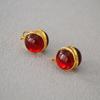 Diseño Nicho Francés Trendy Retro Doble Cara Vidrio Rojo Verde Aretes Simples Elegantes Chapados en Oro Aretes para Mujer