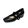Zapatos Mary Jane Cuadrados con Tira Cruzada Elástica para Mujer, Aumentan 5CM de Altura, Estilo Retro Nuevo 2026, Zapatos de Tacón Oculto de Corte Bajo