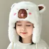 Gorro de Invierno de Felpa con Protección para Orejas para Niños, Lindo Diseño de Oso, Cálido Gorro Lei Feng, Gorro Cálido de Dibujos Animados para Niños y Niñas