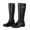 Punta cuadrada y botas de jinete de comercio exterior otoño e invierno botas altas para mujer transfronterizas punta redonda color sólido tacón medio talla grande botas para mujer cremallera lateral