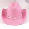 Sombrero de Vaquero de Fieltro Dulce y Picante, Cálido y Protector del Sol, con Lazo de Perlas y Cinta, Sombrero de San Valentín para Mujer, Sombrero Atmosférico