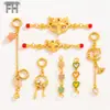 Pulseira Antiga Dourada Estilo Chinês Pingente Acessório Pendurado com Borla DIY Contas Espaçadoras com Furo Passante Materiais para Acessórios