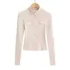 Cárdigan de Punto Maillard con Media Cremallera y Cuello Alto para Mujer, Otoño e Invierno, Textura Suave y Cera, Jersey Ajustado de Manga Larga, Chaqueta Base