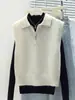 Colete de Tricô Polo com Meio Zíper Algodão Casulo para Mulheres no Outono e Inverno Novo Design Retro Redutor de Idade Artefato Versátil para Camadas