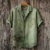 Camisa de manga corta con cuello alto de flor de ciruelo tinta y ribetes de contraste, estilo chino vintage para hombre, POD flexible, pieza única impresa, muestra rápida