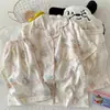 Pijama de Algodón Nube para Mujer Verano Gato Rosa Lindo Delgado Manga Corta Tres Piezas Casual Dibujos Animados Estudiante Ropa de Casa