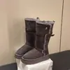 Botas de Neve Camurça Retrô Femininas Outono Inverno Fivela de Couro Aveludado Espessado Quente Solado Grosso Botas Longas do Nordeste Botas de Algodão