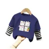 G2043# Primavera y Otoño Nuevo Niños y Niñas Camiseta de Manga Larga Rayada Falso Dos Piezas Camiseta Base Joker Chaqueta Casual Ropa Infantil