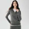 Suéter tejido suelto, suave y cómodo, mezcla de cachemir para mujer, cuello semi-alto, media cremallera, holgado, cálido, versátil, con patrón de punto trenzado