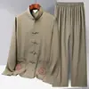 Nuevo Traje Tang de Seda de Hielo Estilo Chino para Primavera y Verano para Hombres, de Mediana Edad y Mayores, Atuendo Retro de Manga Larga para Papá, Conjunto Hanfu Estilo Chino para Abuelo