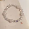 Pulsera de Cristal Natural, Cristal Torre Amarilla, Pulsera de Cuentas de Cristal de Fresa, Estilo Lujo Ligero, Cristal Rosa, Joyería de Mano para Chicas Dulces al por Mayor