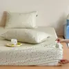 Sábana bajera individual de doble capa de gasa de algodón 100% estampada estilo coreano, algodón puro, fresca y sencilla, protector de colchón, ropa de cama