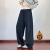 Pantalón de chándal holgado, de pierna recta, peso pesado y con caída para hombre y mujer, con cintura de bloques de color de moda estilo americano, adelgazante y adecuado para el otoño, un pantalón largo casual y deportivo