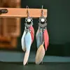 Pendientes Largos de Plumas Vintage, Pendientes de Patrón Personalizado Bohemio, Pendientes para Viajes de Vacaciones, Envío Directo