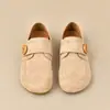Sapatos de Salto Alto Elegantes 2026 Primavera/Verão Estilo Birkenstock Femininos Aumentadores de Altura Casuais Sapatos Mocassins com Fivela Retro Bico Redondo Versão Coreana