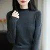Suéter Feminino Outono e Inverno Borda Enrolada Gola Alta Meia Suéter de Tricô Fino Manga Longa Camisa Básica de Tricô Top Feminino Suéter Transfronteiriço