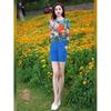 Las personas bajitas lucen más altas con trajes para el Verano 2025 Nuevo Traje de Dos Piezas para Mujer de Alta Gama con Blusa de Manga Larga Tie-Dye Protector Solar