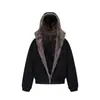 Chaqueta de Algodón con Cuello de Piel Estilo Retro Americano para Hombres y Mujeres Invierno 2025 Nueva Chaqueta Cálida con Capucha para Parejas Chaqueta Térmica Acolchada de Algodón