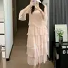 Vestido de cuello redondo con mangas con volantes, falda de varios niveles hasta la rodilla, caída suave, vestido de hada de gasa