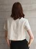 Top Corto de Lino Europeo y Americano Manga Media para Mujer Verano Cuello Redondo Manga Media Camisa Transfronteriza Fresca Casual Sencilla Camiseta