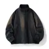 Chaqueta de aviador estilo europeo americano con tres pruebas, cuello alto, corte holgado, chaqueta de trabajo vintage Ma1 con cuello de punto para hombre, adecuada para primavera y otoño