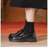 Cuero suave ~ zapatos de la suerte zapatos individuales de tacón grueso para mujer nuevos en otoño de 2024