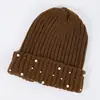 Gorro de Punto Cálido de Invierno Versátil Transfronterizo con Remaches de Perla Gorro de Lana Cálido Gorro de Copa sin Visera