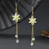 Pendientes de Borla de Cristal Ultra-Hada Estilo Antiguo, Diseño Largo que Hace que el Rostro Parezca Más Delgado, Nuevos Accesorios Hanfu Estilo Chino, Pendientes Etéreos