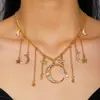 Collar con Borlas de Luna y Estrella Personalizado de Moda Transfronteriza Europea y Americana para Mujer, Estilo Retro con Diseño Tachonado de Diamantes, Cadena para Clavícula