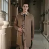 Casaco 100% lã, casaco masculino de lã outono e inverno, comprimento médio para negócios, trench coat de cashmere versátil de luxo leve