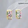 Pendientes Cuadrados y Pendientes de Moda Transfronterizos Europeos y Americanos de Venta Caliente para Mujer con Diamantes de Colores Microincrustados, Pendientes de Lujo Súper Brillantes, Fábrica de Origen de Tendencia