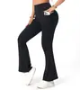Nuevos pantalones de yoga acampanados transfronterizos europeos y americanos, leggings moldeadores de alta elasticidad, pantalones deportivos de entrega plana de Amazon con bolsillo