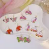 Pendientes Florales de Gama Alta de Verano Europeos y Americanos, Divertidos Pendientes de Animales de Serie de Gato con Goteo de Aceite de Dibujos Animados, Tortuga, Mariposa