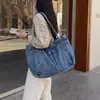 Bolsa de Compras de Mezclilla Lavada Vintage de Gran Capacidad Casual de un Solo Hombro Estilo Coreano, Bolso de Mano Sólido Ligero para Viajes