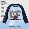 Camiseta Infantil de Manga Longa Delta Force Weilong Rosa Dourado Gravada, Camiseta Básica Gola Redonda 100% Algodão, Blusa Raglan para Meninos