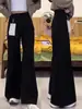 Jeans Negros de Pierna Ancha Versión a para Mujer en Otoño e Invierno 2025 Nuevo Terciopelo Aspecto Adelgazante Pantalones Rectos Forma de Pera