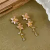 Aretes de Tachuela con Borla de Flor de Pedrería Súper Brillantes, Moda de Nicho de Alta Gama, Aretes Sencillos, Accesorios de Aretes Frescos, Dulces y Versátiles para Mujeres