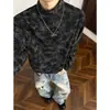 Camiseta base de manga larga tie-dye lavada desgastada retro de alta calle americana para hombres y mujeres, top de marca de moda de alta resistencia de manga corta talla grande