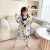 Macacão Infantil Primavera e Verão Roupa de Casa Pijama Estilo Cartoon Algodão Puro Macacão de Uma Peça Estilo Cartoon Design Coreano