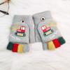 Guantes de invierno para niños con diseño de excavadora, de medio dedo, estilo coreano, gruesos, resistentes al frío y cálidos.